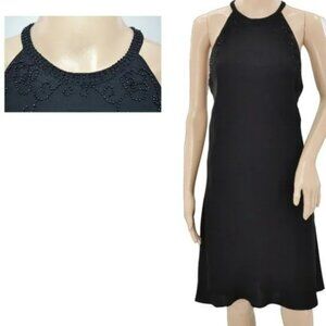 NY Black Beaded Trumpet Fit & Flare Halter Holiday Party Cocktail Dress L 12
